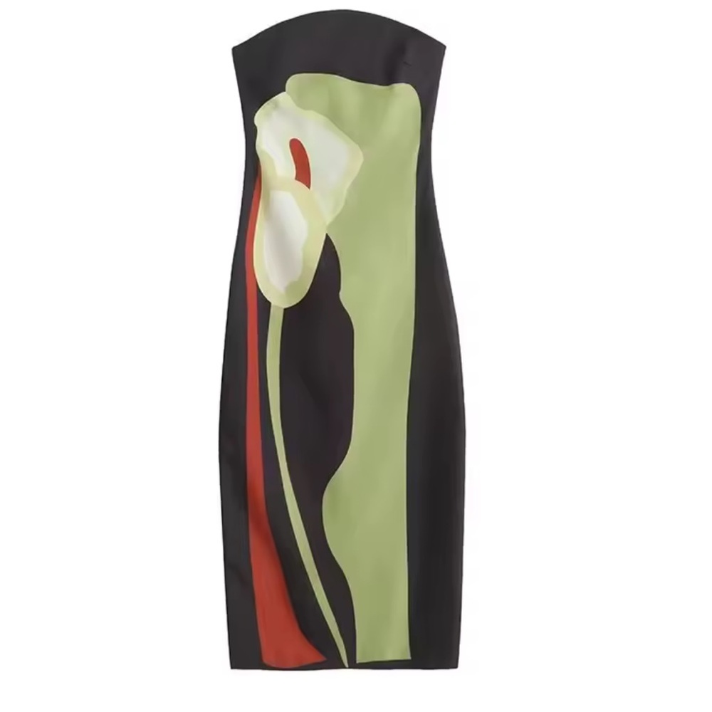 NWT - Maxi Dress Floral Print Strapless Medium - Summer Olive Green and Black - Picture 2 of 7